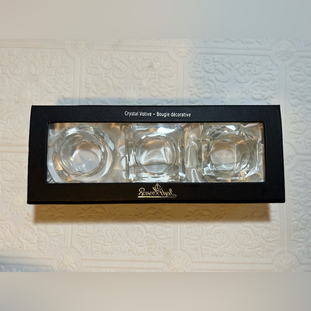Sparkling Clear Rosenthal Crystal Votive Cut Set (3) Candle Holders Original Box